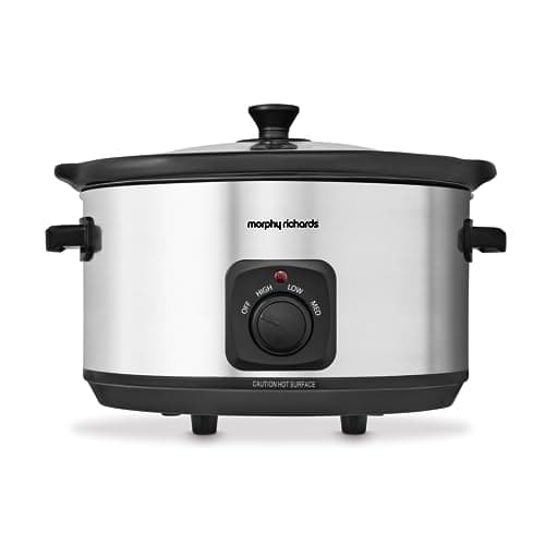 Image of Morphy Richards 6.5L Slow Cooker, Ceramic Pot, 3 Cooking Settings, Easy Clean, Silver, 461013, Brushed Steel