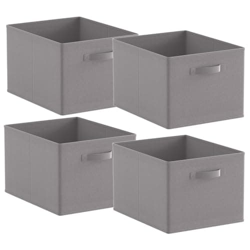 Image of Homullel Foldable Storage Cube Boxes Set of 4 Grey, Storage Unit Box with Handle, Collapsible Storage Bins Organiser for Shelf Closet Organization