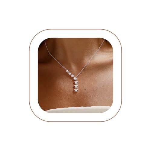 Image of VIROMY Silver Necklace for Women 14K Silver Plated Shining Star Zirconia Pendant Necklace Crystal Choker Chain Dainty Elegant Jewelry for Women
