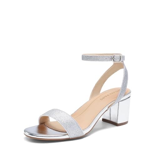 Image of DREAM PAIRS Women's Sandals Open Toe Ankle Strap Low Block Chunky Heels Sandals Party Dress Pumps Shoes CARNIVAL,Size 7.5,Silver/Glitter,CARNIVAL