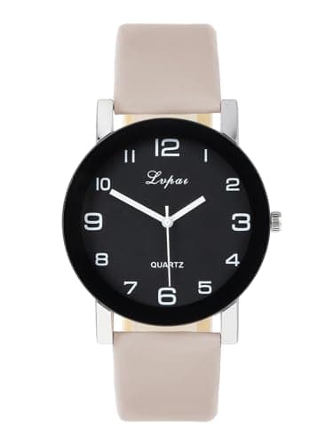 Image of JSDDE Easy Reader Women Arabic Numerals Analogue Quartz Watch Black Dial PU Leather Wrist Watch for Women Men Grey