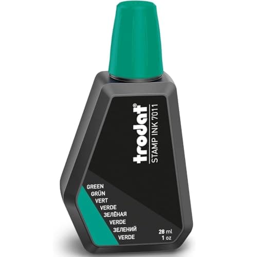 Image of Trodat Standard Stamp Ink Refill – Water-Based, Fade-Resistant Ink for Clear Impressions – Sustainably Made Bottle with Level Indicator – Suitable for Trodat Traditional Hand Stamps – Green, 28ml