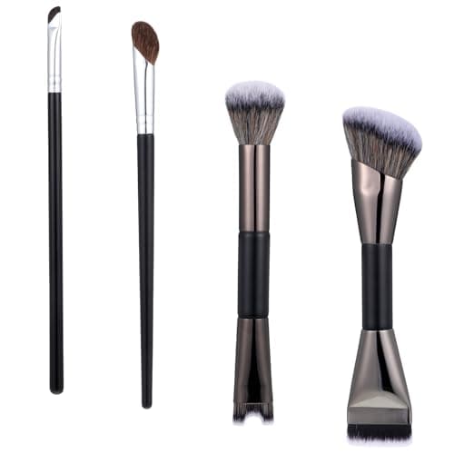 Image of 4 Pcs Nose Contour Brushes Kit, 2-In-1 Dual-End U-Shaped Fluffy Brush Sculpting Defining Angled Brushes for Foundation, Cream, Powder, Blush Highlighting, Premium Synthetic Fiber Makeup Tools