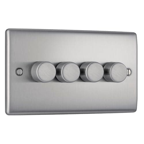 Image of BG Electrical Intelligent Quadruple Wall Dimmer Switch, 2 Way, Raised Profile, Round Edges, Nexus Metal Brushed Steel 200W, NBS84