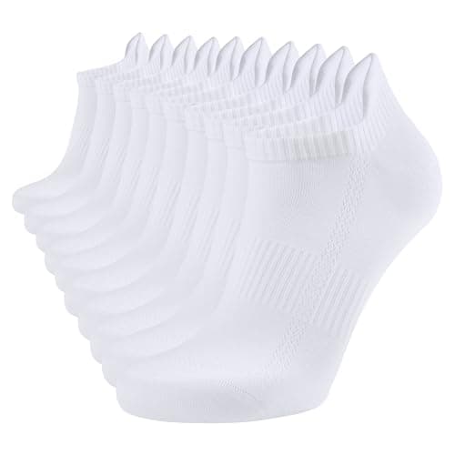 Image of YOJOOM 10 Pairs Trainer Socks for Men and Women Cotton Sports Socks for Men and Women Nonslip Ankle Athletic Socks Running Socks (UK, Numeric, 9, 12, Regular, Short, White *10)
