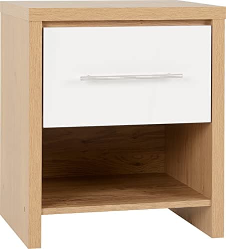 Image of Seconique Seville 1 Drawer Bedside in White Gloss/Light Oak Effect Veneer
