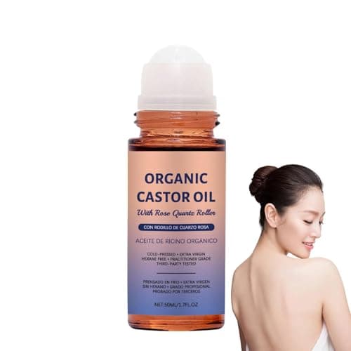Image of Organic Castor Oil Rose Quartz Roller Ball,100% Pure Cold-Pressed Organic Castor Oil Roll On With Rose Quartz Roller, 50ml Hexane-Free Castor Oils For Skin Deep And Lasting Hydration (1 PC)