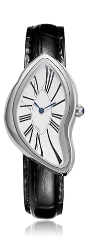 Image of Gosasa Creative Melting Luxury Men's Watch Stylish Analog Quartz Wristwatch with Genuine Leather Strap, Roman Numeral Dial, Waterproof, Business Casual Dress Watch, Silver