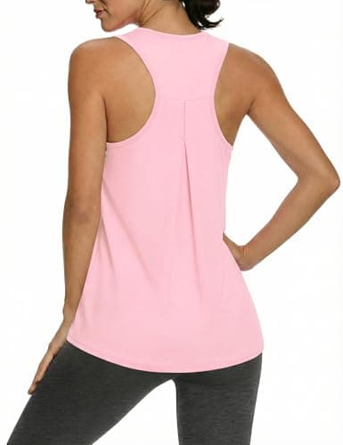 Image of Gyabnw Gym Tops for Women UK Racerback Sports Vest Breathable Lightweight Sleeveless Workout Top Running Yoga Training Pink