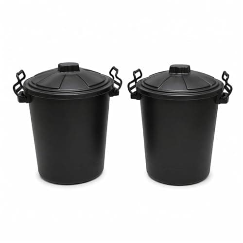 Image of Pack of 2 50L Garden Storage Bins with Locking Lids, Heavy Duty Plastic Animal Feed Bins, Outdoor Rubbish Dustbins, Compost & Waste Containers with Side Handles, Black