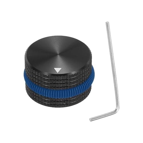 Image of sourcing map Aluminium Potentiometer Knobs, 1/4"(6mm) Volume Audio Control Knobs 15.5mm x 25mm Potentiometer Screw Type for Guitar Bass with Black Blue Rubber Ring and Wrench, Black