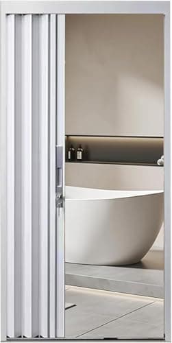 Image of AVLLSO Internal Doors Locking Aluminium Bathroom Folding Door 220 210 205 200 190 180 High, Customize Interior Accordion Door Suitable for Any Size Opening, White(H 200cm,W 110cm)