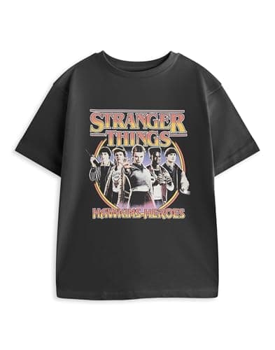 Image of Stranger Things T-Shirt for Kids | Options for Boys and Girls | Hellfire Club, Hawkins Heroes, Demogorgon, Hawkins Tigers, The Upside Down, Eleven | Netflix Merchandise Charcoal