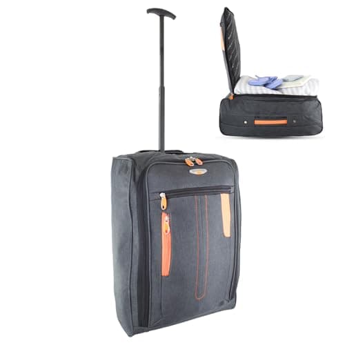 Image of Bordlite Lightweight Soft Cabin Bag 50x35x20cm – Underseat Hand Luggage Suitcase with Wheels & Extendable Handle – Fits Ryanair, EasyJet, BA & More, 35L Capacity - Grey/Orange