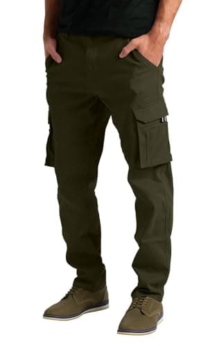 Image of westAce Mens Stretch Cargo Flex Work Trousers Relaxed 12 Pocket Full Pants Size 32 to 44 (Olive, 36W / 30L)
