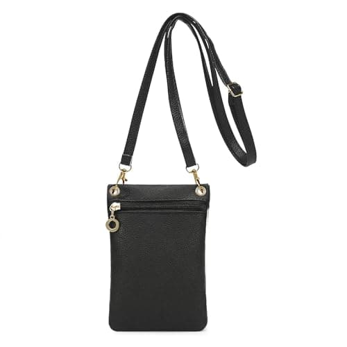 Image of Oryven Small Mobile Phone Crossbody Bag, Faux Leather Smartphone Pouch with Adjustable Strap, Lightweight Zipped Mini Shoulder Purse for Daily Commute, Travel & Evening Out (Black)