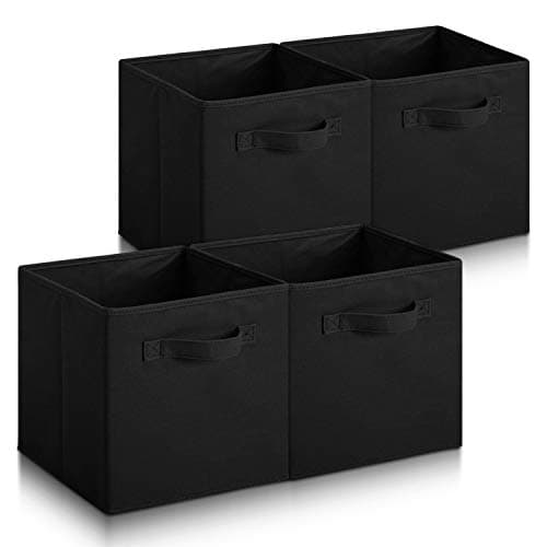 Image of Hibtn Set of 4 Foldable Storage Box, Fabric with Handles Storage Cubes And Cloth Storage Organizer Drawer For Closet And Toys Storage,27 x 27 x 27 cm, Black