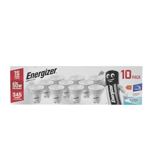 Image of Energizer Dimmable GU10 LED Bulbs Daylight White 6500K Light Bulb Pack of 10 – 50W Halogen Spotlight Bulb Equivalent – 345LM Energy Saving GU10 Dimmable LED Bulbs