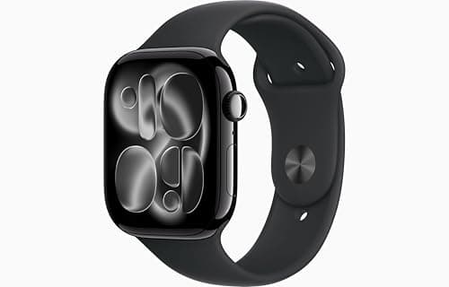Image of Apple Watch Series 11 [GPS, 46mm] Jet Black Aluminum Case with Black Sport Band, M/L (Renewed)