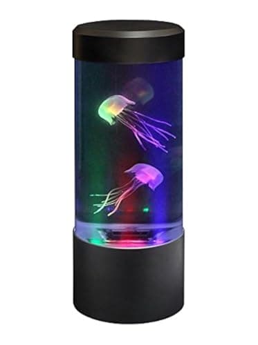 Image of Playlearn Mini Jellyfish Aquarium Lamp Electric Jellyfish Fake Fish Aquarium Tank- LED Fantasy Jellyfish Lamp Colour Changing Mood Luminous Flux Light, Black