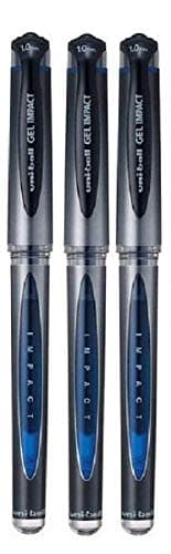 Image of Uni Ball Blue Capped (UM-153S) Gel Impact Rollerball Pen Ball Point Pens Broad 1mm Nib Tip 0.6mm Line Width Ink (Pack Of 3)