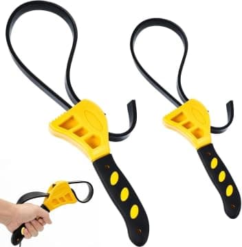 Image of Othmro 2 Pack Adjustable Non-Slip Strap Wrench Set – Heavy-Duty Oil Filter & Pipe Grip Tool for Plumbing, Mechanics, and DIY