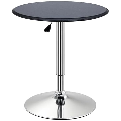 Image of HOMCOM Adjustable Round Bistro Bar Table with PVC Leather Top Steel Base Home Kitchen Dining Desk Black