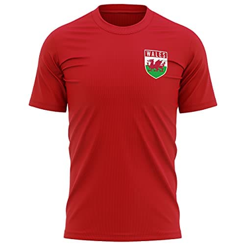 Image of Wales Shirt Football - Mens Wales Flag Badge T Shirt - Football Country European 2021 Supporters Red Cymru Dragon Tee Him - 2020 Welsh Tournament Footy Soccer Top, S, Red