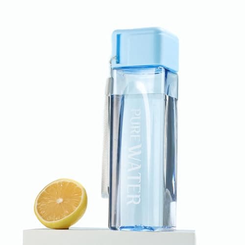 Image of ANMEISH Sports Water Bottle 500ml, Personalised Blue Plastic Portable Square Water Bottle with Lid, Leak-Proof Reusable Drink Bottle for Sports,Hiking,Gym,Fitness,Outdoor,Cycling,Men & Women