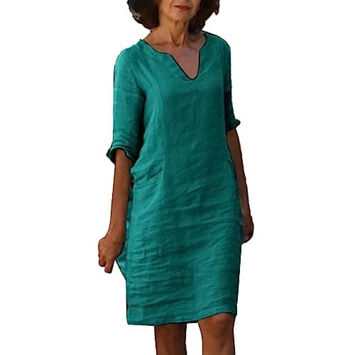 Image of Generisch Red Velvet Dress Short Sleeve Holiday Semi Casual Women's V-Neck Mini Dress Plain Women's Dress White Dress Elegant, Green, M