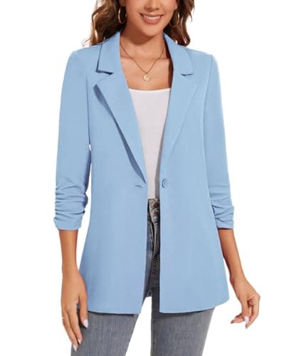 Image of MINTLIMIT Womens Long Suit Jacket One Button Lapel Blazer Long Winter (Light Blue XXL)