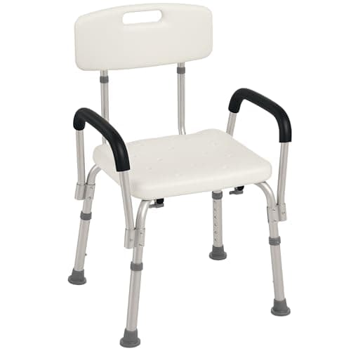 Image of HOMCOM Adjustable Shower Chair, Shower Seat, Portable Medical Stool with Adjustable Back and Armrest for Mobility