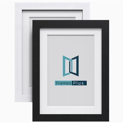 Image of Black or white modern photo picture frames with black, white or ivory mounts, 14"x11" White Frame, White Bevel-Cut Mount, A4 Photo Size, Shatterproof Styrene, Portrait or Landscape