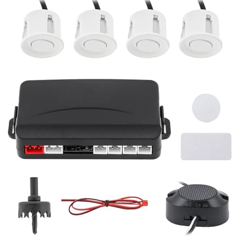 Image of ePathChina Car Parking Sensor System, 4 Sensors Reverse Backup Radar Compatible with Android Car Player, Digital Distance Display & Buzzer Alert, Waterproof 12V Parking Assist Kit (White)