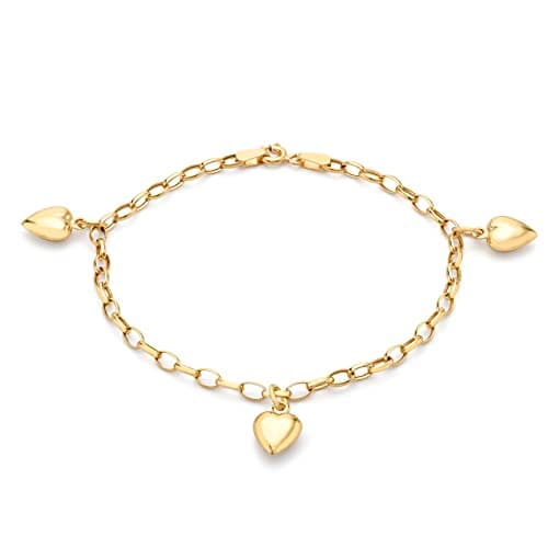 Image of CARISSIMA Women's 9 ct Yellow Gold Three Heart 3 mm Oval Belcher Chain Bracelet of Length 18 cm/7 Inch