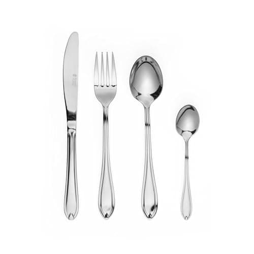Image of Russell Hobbs COMBO-7572 Marseille 48 Piece Cutlery Dinnerware Set, 18/0 Stainless Steel Tableware for 12 Place Settings, 25 Year Guarantee, Includes Knife/Fork/Dessert Spoon/Teaspoon