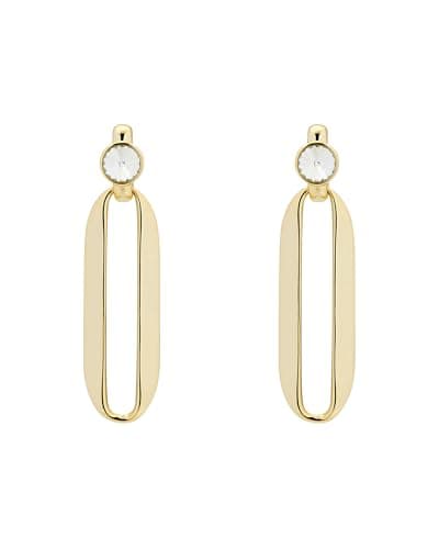 Image of Karen Millen Crystal Ellipse Drop Earrings For Women (Gold/Clear Crystal)
