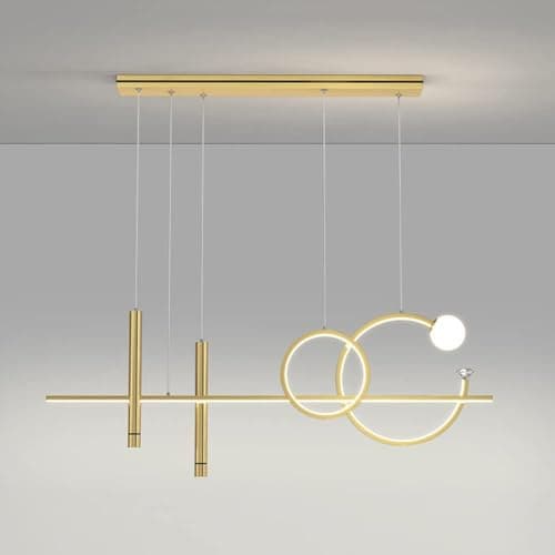 Image of Aioneer Modern Led Dimmable Strip Chandelier - Dining Table Ceiling Hanging Lamp Personality Kitchen Island Adjustable Pendant Light Home Decor Suspended Light Fixture, For Livin-Gold-120cm