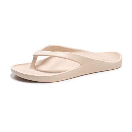 Image of FITORY Unisex Flip Flops, Durable and Comfortable Slides with Arch Support, Lightweight Flip Flops for Beach and Pool in Summer Tan Size Women's 6/ Men's 5