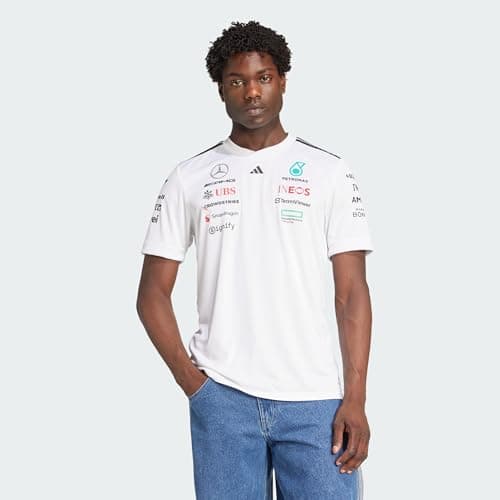 Image of adidas Men's Mercedes - AMG Petronas Formula ONE Team Driver Jersey White Men, White/Black, M