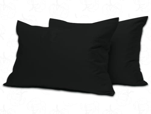 Image of MistyMorning Pillow Cases 2 Pack Soft & Premium Quality Bedding & Linen, Egyptian Cotton 200 Thread Count, Breathable & Envelope Closure in Standard Size (50x75+15 cm) (Black, Pack of 2)