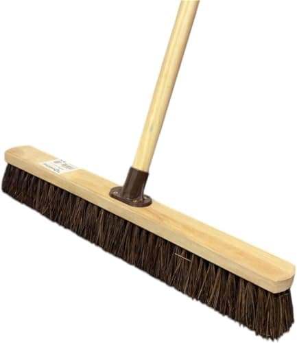 Image of 24” 60cm STIFF Bassine Broom Outdoor Yard Broom Sweeping Brush Natural Stiff Bristles with Wooden Handle Garden Brooms for Cleaning Patio Yards Driveways Warehouse and Garage