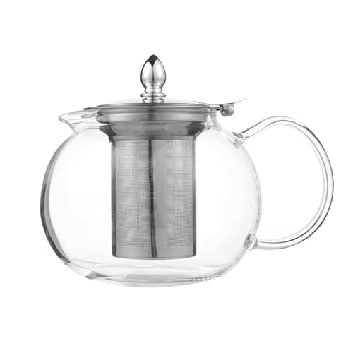 Image of +AcsaCi Premium Borosilicate Glass Tea Pot 1000ml Round Shape, Stainless Steel & Removable Infuser for Loose Leaf Tea, Hot/Iced Water (1 L)