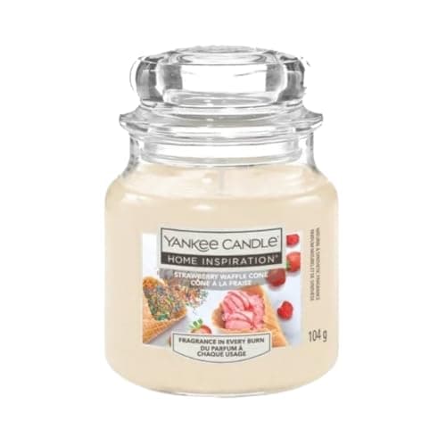 Image of Yankee Candle Home Inspiration Strawberry Waffle Cone Scented Jar Candle, 104g, 8.5 x 6 cm Glass Container