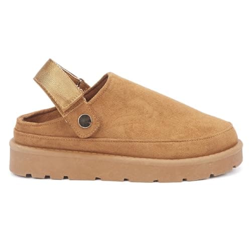 Image of sole london Ladies Platform Strappy Clogs Womens Warm Faux Fur Slippers Shoes BOOTSF Sand 5