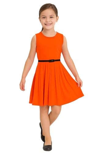 Image of A2Z 4 Kids Girls Plain Skater Dress Party Fashion Summer Dresses - New Skater Dress Neon Orange 9-10