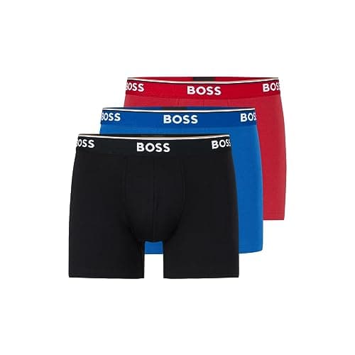 Image of Hugo Boss Men's 3-pack Cotton Trunk3 ?????3? ? ???paquete De 3 Baúles De Algodón.3 ???????????? ?? ?????? ?????3er Trunks, New Red/Blue/Black, L UK