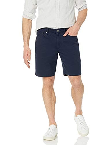 Image of Amazon Essentials Men's Straight Fit 9“ (23cm) Stretch 5-Pocket Jean Shorts, Midnight Blue, 34W