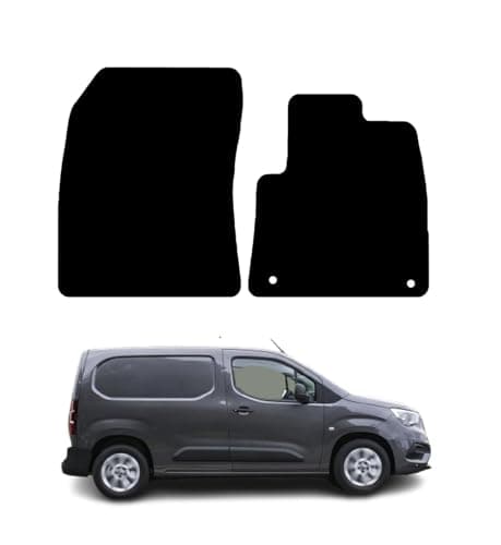 Image of PCM - Tailored Fit Car Floor Mats for Vauxhall Combo Van Front 2019 On - Black Edging Rubber 3MM - Anti Slip, Fitted With Clips, Easy to Clean & Granulated Backing for All-Weather - 2 Pc Floor Mat
