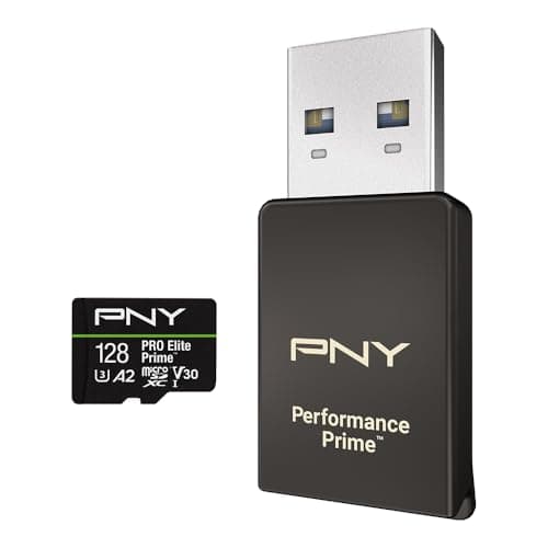 Image of PNY Kit microSDXC/microSD Reader/SD adapter, 128GB PRO Elite Prime Class 10 U3 V30 A2 microSDXC Flash card, up to 200MB/s, 4K UHD